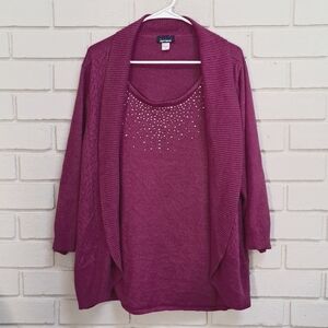 Beautiful Mauve Shimmer Embellished Cardigan/Top Sweater. Size 3X